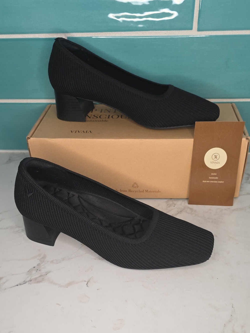 VIVAIA Black Low Block Heel Pumps for Women